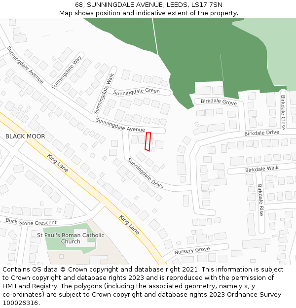 68, SUNNINGDALE AVENUE, LEEDS, LS17 7SN: Location map and indicative extent of plot