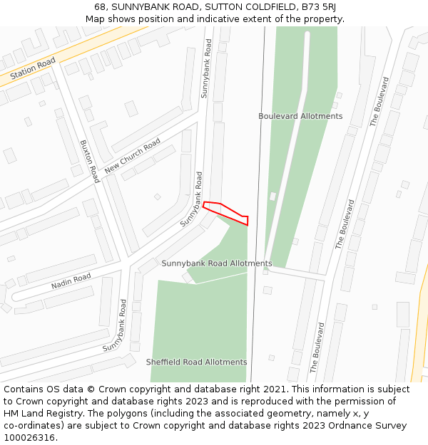 68, SUNNYBANK ROAD, SUTTON COLDFIELD, B73 5RJ: Location map and indicative extent of plot