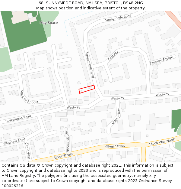 68, SUNNYMEDE ROAD, NAILSEA, BRISTOL, BS48 2NG: Location map and indicative extent of plot