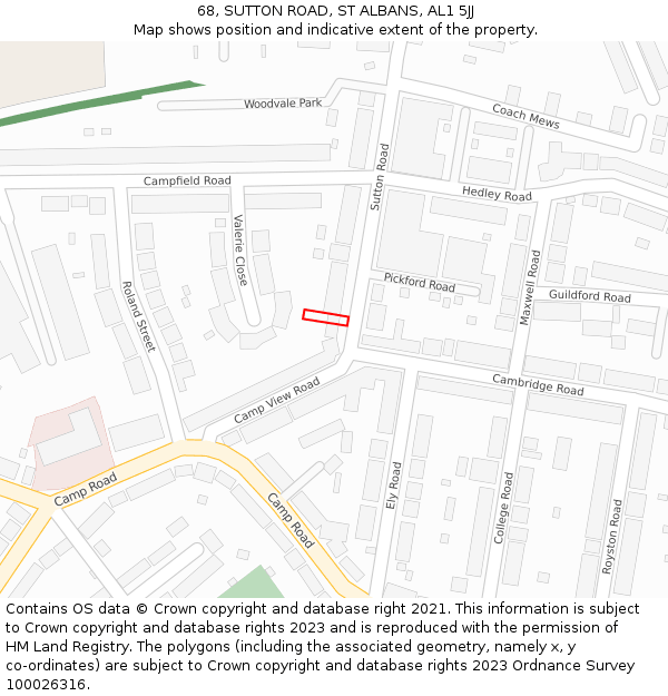 68, SUTTON ROAD, ST ALBANS, AL1 5JJ: Location map and indicative extent of plot