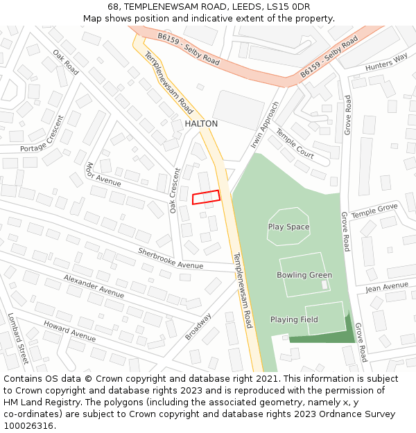 68, TEMPLENEWSAM ROAD, LEEDS, LS15 0DR: Location map and indicative extent of plot