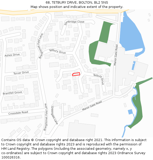68, TETBURY DRIVE, BOLTON, BL2 5NS: Location map and indicative extent of plot
