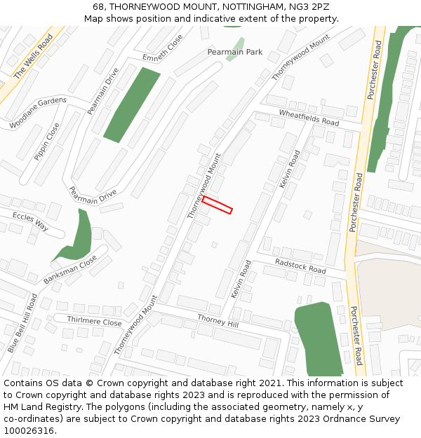 68, THORNEYWOOD MOUNT, NOTTINGHAM, NG3 2PZ: Location map and indicative extent of plot