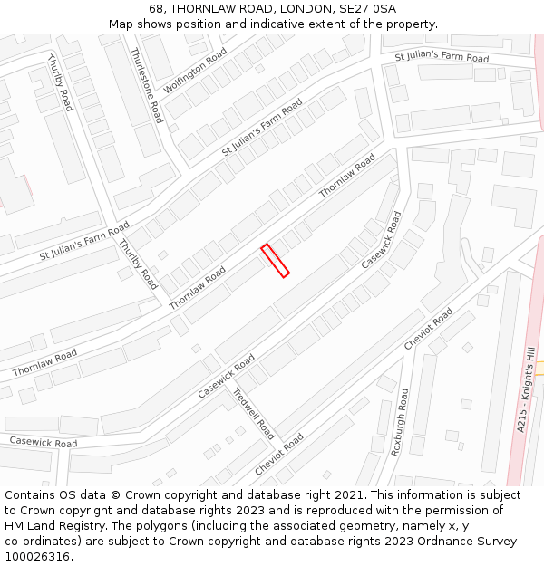 68, THORNLAW ROAD, LONDON, SE27 0SA: Location map and indicative extent of plot