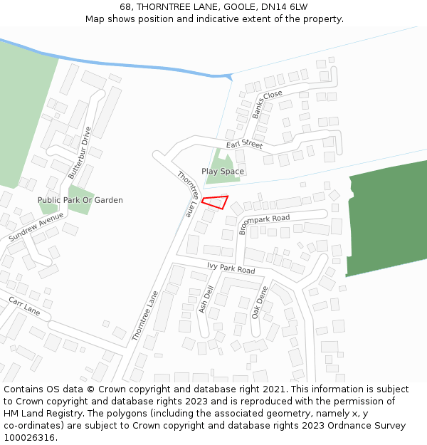 68, THORNTREE LANE, GOOLE, DN14 6LW: Location map and indicative extent of plot