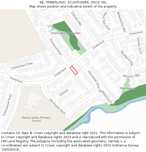 68, TIMBERLAND, SCUNTHORPE, DN16 3SL: Location map and indicative extent of plot