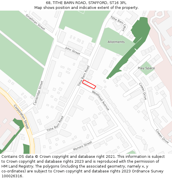 68, TITHE BARN ROAD, STAFFORD, ST16 3PL: Location map and indicative extent of plot