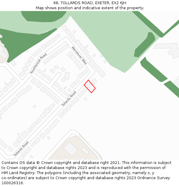 68, TOLLARDS ROAD, EXETER, EX2 6JH: Location map and indicative extent of plot