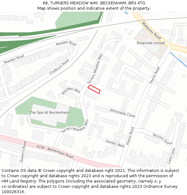 68, TURNERS MEADOW WAY, BECKENHAM, BR3 4TG: Location map and indicative extent of plot