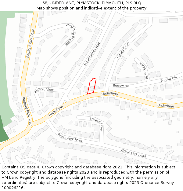 68, UNDERLANE, PLYMSTOCK, PLYMOUTH, PL9 9LQ: Location map and indicative extent of plot