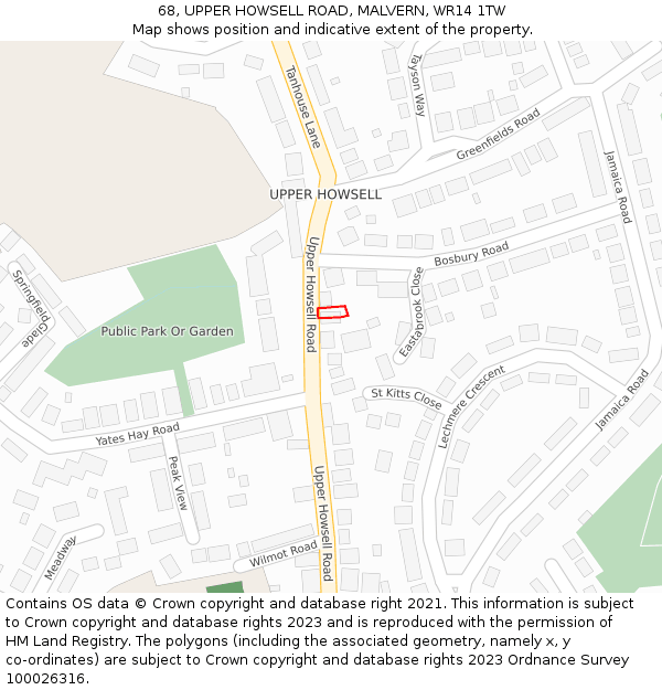 68, UPPER HOWSELL ROAD, MALVERN, WR14 1TW: Location map and indicative extent of plot