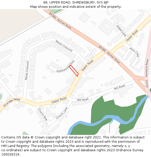 68, UPPER ROAD, SHREWSBURY, SY3 9JP: Location map and indicative extent of plot