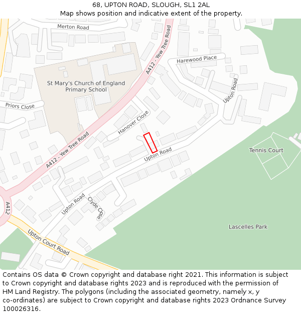 68, UPTON ROAD, SLOUGH, SL1 2AL: Location map and indicative extent of plot
