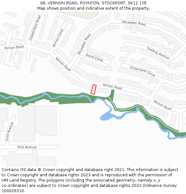 68, VERNON ROAD, POYNTON, STOCKPORT, SK12 1YR: Location map and indicative extent of plot