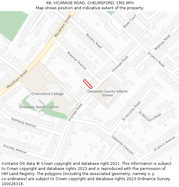 68, VICARAGE ROAD, CHELMSFORD, CM2 9PH: Location map and indicative extent of plot