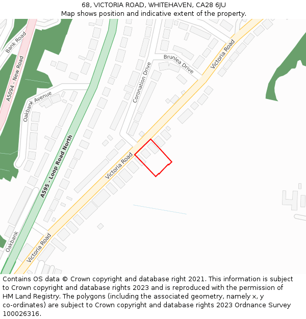 68, VICTORIA ROAD, WHITEHAVEN, CA28 6JU: Location map and indicative extent of plot