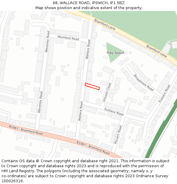 68, WALLACE ROAD, IPSWICH, IP1 5BZ: Location map and indicative extent of plot