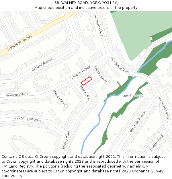 68, WALNEY ROAD, YORK, YO31 1AJ: Location map and indicative extent of plot