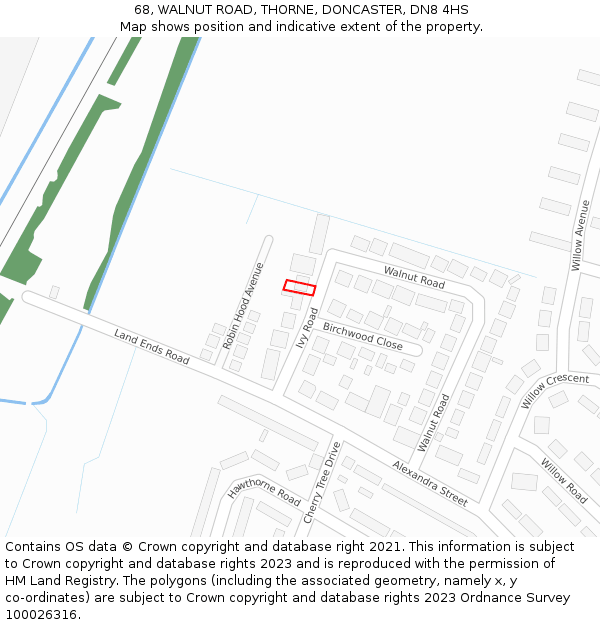 68, WALNUT ROAD, THORNE, DONCASTER, DN8 4HS: Location map and indicative extent of plot