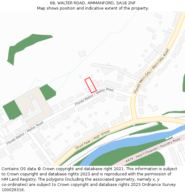 68, WALTER ROAD, AMMANFORD, SA18 2NF: Location map and indicative extent of plot