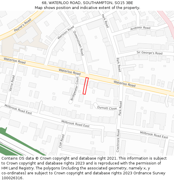 68, WATERLOO ROAD, SOUTHAMPTON, SO15 3BE: Location map and indicative extent of plot