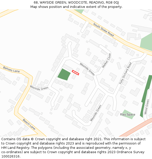 68, WAYSIDE GREEN, WOODCOTE, READING, RG8 0QJ: Location map and indicative extent of plot