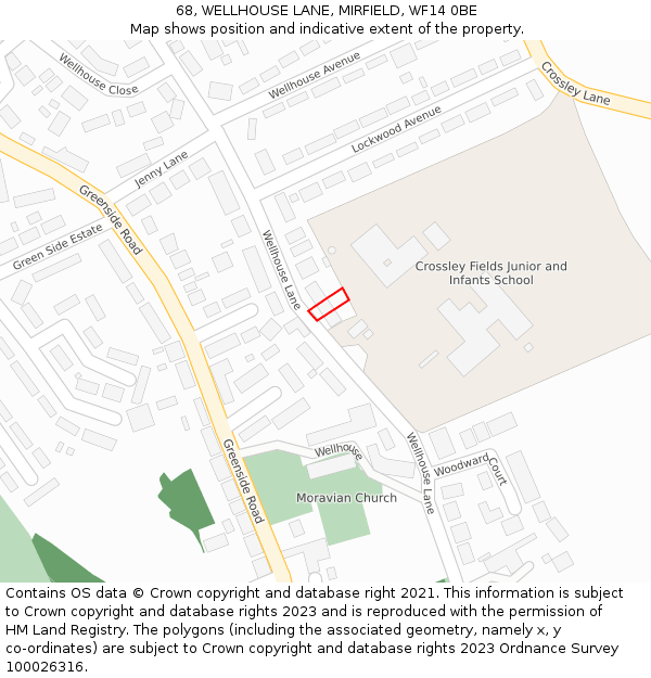 68, WELLHOUSE LANE, MIRFIELD, WF14 0BE: Location map and indicative extent of plot