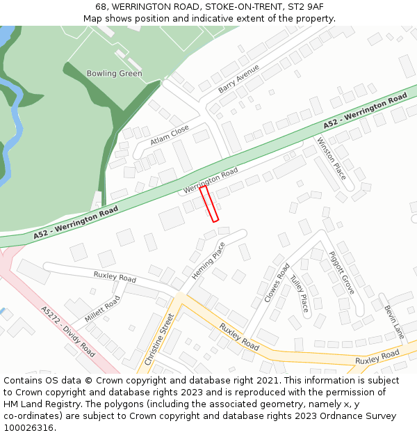 68, WERRINGTON ROAD, STOKE-ON-TRENT, ST2 9AF: Location map and indicative extent of plot
