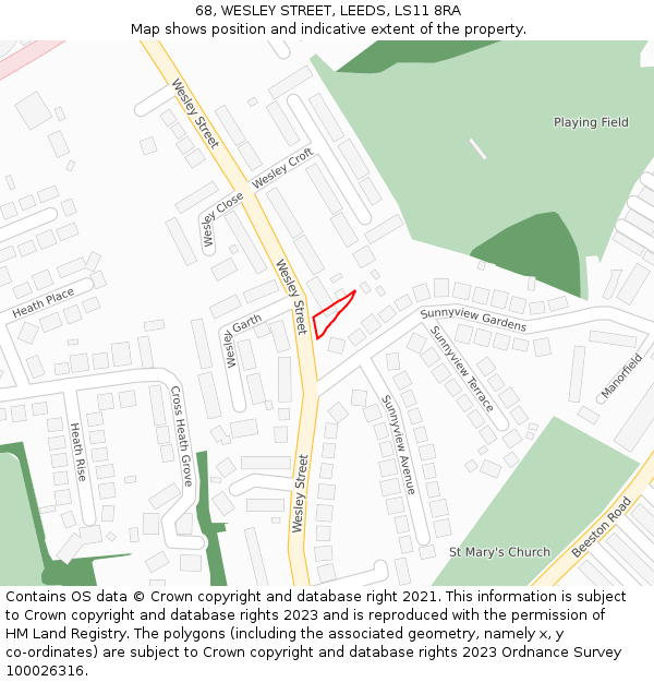 68, WESLEY STREET, LEEDS, LS11 8RA: Location map and indicative extent of plot