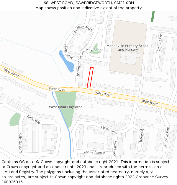 68, WEST ROAD, SAWBRIDGEWORTH, CM21 0BN: Location map and indicative extent of plot