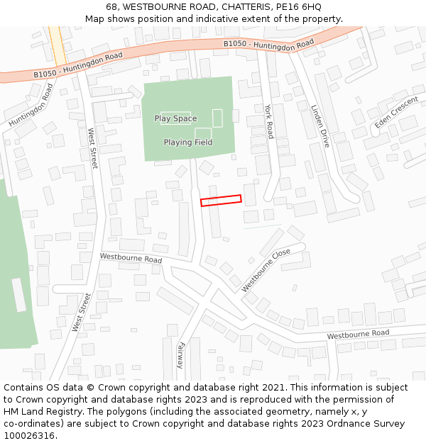 68, WESTBOURNE ROAD, CHATTERIS, PE16 6HQ: Location map and indicative extent of plot