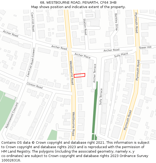 68, WESTBOURNE ROAD, PENARTH, CF64 3HB: Location map and indicative extent of plot