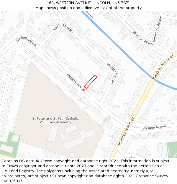 68, WESTERN AVENUE, LINCOLN, LN6 7SZ: Location map and indicative extent of plot