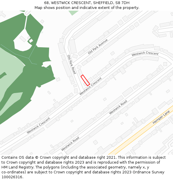 68, WESTWICK CRESCENT, SHEFFIELD, S8 7DH: Location map and indicative extent of plot