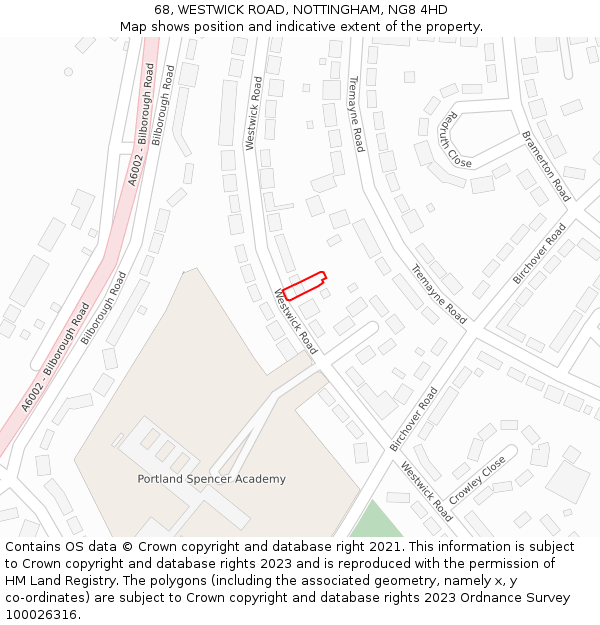 68, WESTWICK ROAD, NOTTINGHAM, NG8 4HD: Location map and indicative extent of plot
