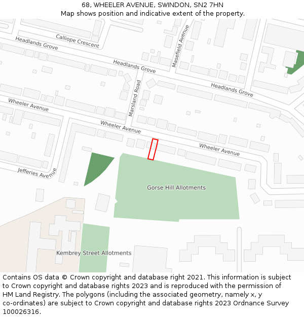 68, WHEELER AVENUE, SWINDON, SN2 7HN: Location map and indicative extent of plot
