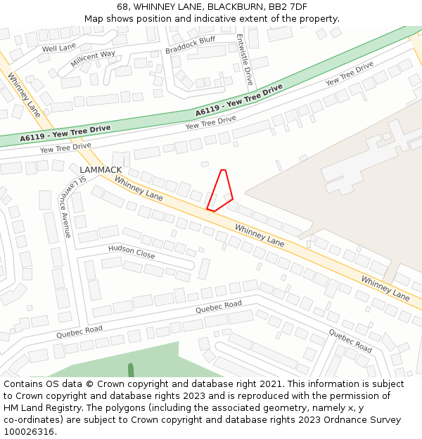 68, WHINNEY LANE, BLACKBURN, BB2 7DF: Location map and indicative extent of plot