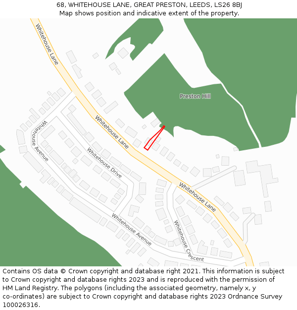68, WHITEHOUSE LANE, GREAT PRESTON, LEEDS, LS26 8BJ: Location map and indicative extent of plot