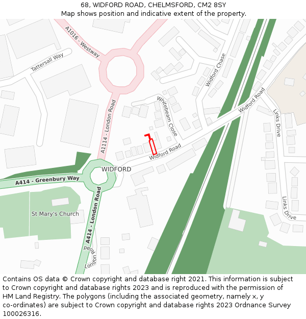 68, WIDFORD ROAD, CHELMSFORD, CM2 8SY: Location map and indicative extent of plot