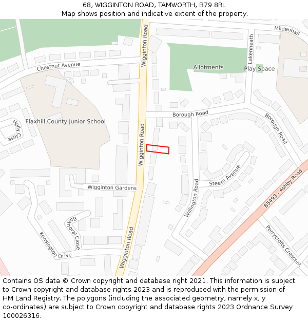 68, WIGGINTON ROAD, TAMWORTH, B79 8RL: Location map and indicative extent of plot