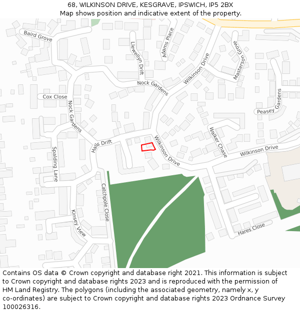 68, WILKINSON DRIVE, KESGRAVE, IPSWICH, IP5 2BX: Location map and indicative extent of plot