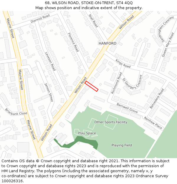 68, WILSON ROAD, STOKE-ON-TRENT, ST4 4QQ: Location map and indicative extent of plot