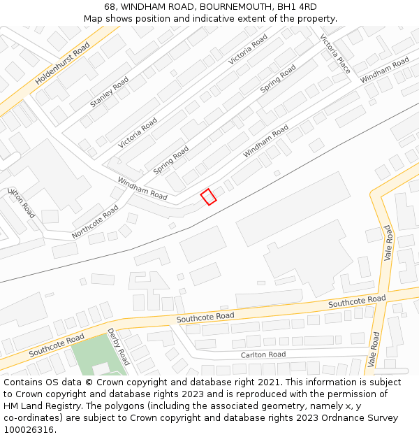 68, WINDHAM ROAD, BOURNEMOUTH, BH1 4RD: Location map and indicative extent of plot