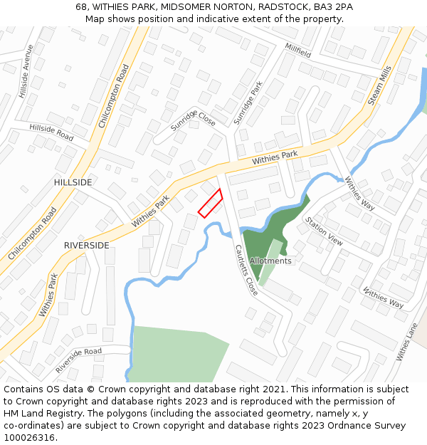 68, WITHIES PARK, MIDSOMER NORTON, RADSTOCK, BA3 2PA: Location map and indicative extent of plot