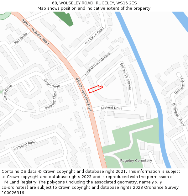 68, WOLSELEY ROAD, RUGELEY, WS15 2ES: Location map and indicative extent of plot