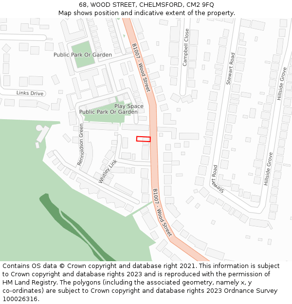 68, WOOD STREET, CHELMSFORD, CM2 9FQ: Location map and indicative extent of plot