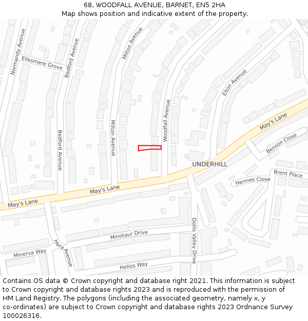68, WOODFALL AVENUE, BARNET, EN5 2HA: Location map and indicative extent of plot