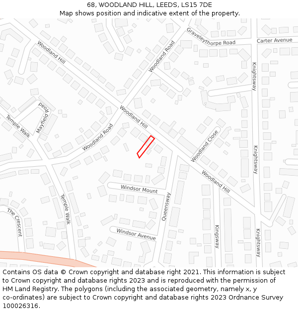 68, WOODLAND HILL, LEEDS, LS15 7DE: Location map and indicative extent of plot