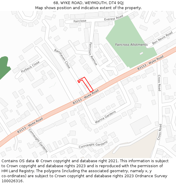 68, WYKE ROAD, WEYMOUTH, DT4 9QJ: Location map and indicative extent of plot