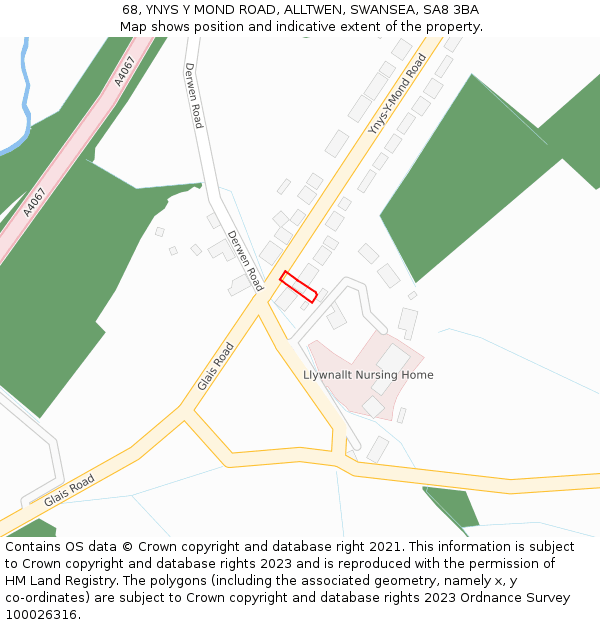 68, YNYS Y MOND ROAD, ALLTWEN, SWANSEA, SA8 3BA: Location map and indicative extent of plot